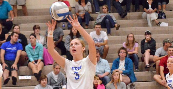 Valentine records triple-double, Volleyball falls in five-set thriller to Aurora